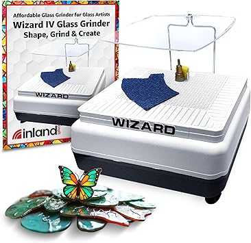 Inland Craft Wizard IV Glass Grinder, Precision Tool for Edging, Shaping & Drilling, Essential Machine for Mosaics, Jewelry & Craft, Includes 2 Diamond Grinding Bits, Portable and Durable, 115V Only