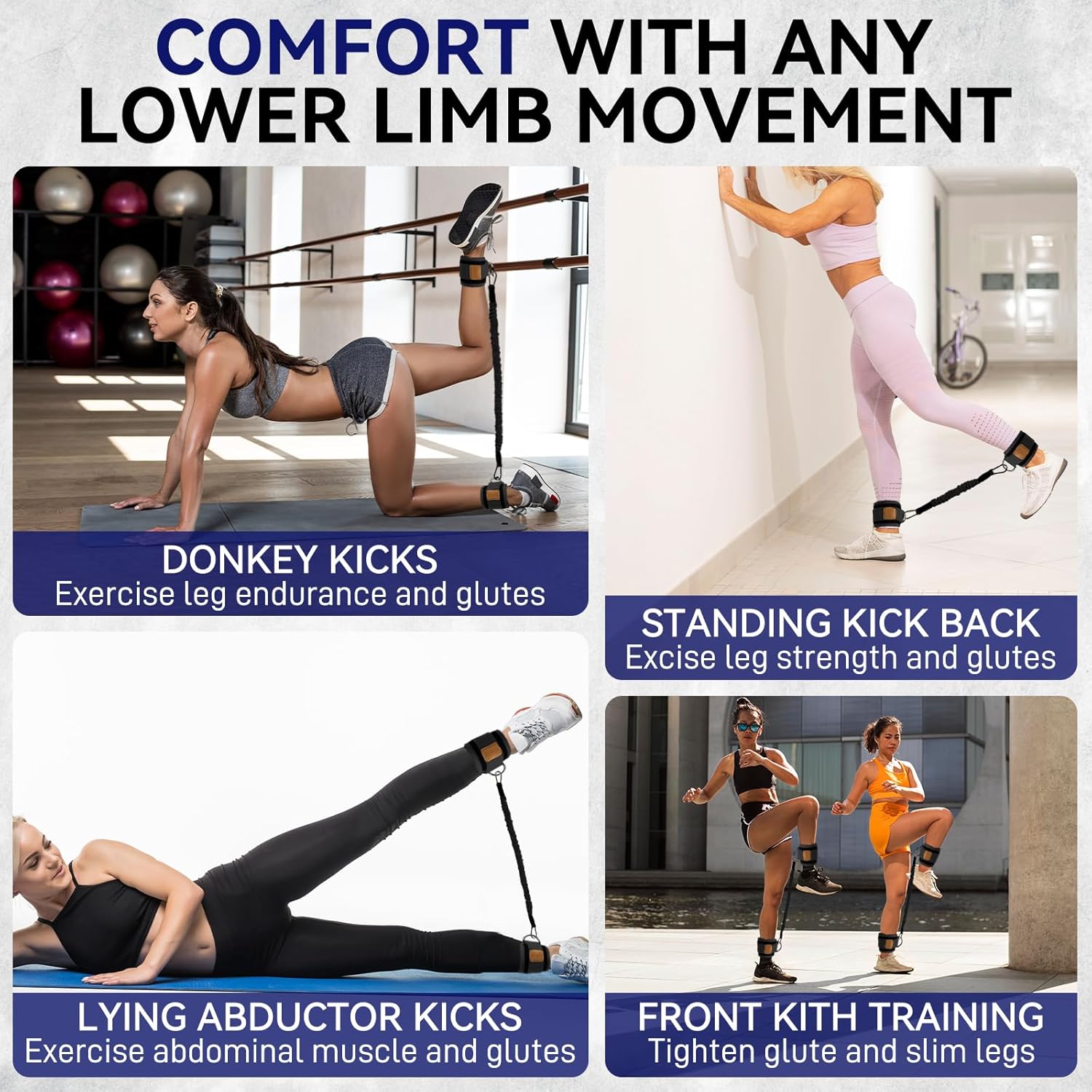 Ankle Resistance Bands with Cuffs Leg Strength Bands for Women Glutes Hip Building Exercise Bands for Working Out Fitness Yoga Martial Arts Ankle Straps for Butt Lift Exercise Equipment