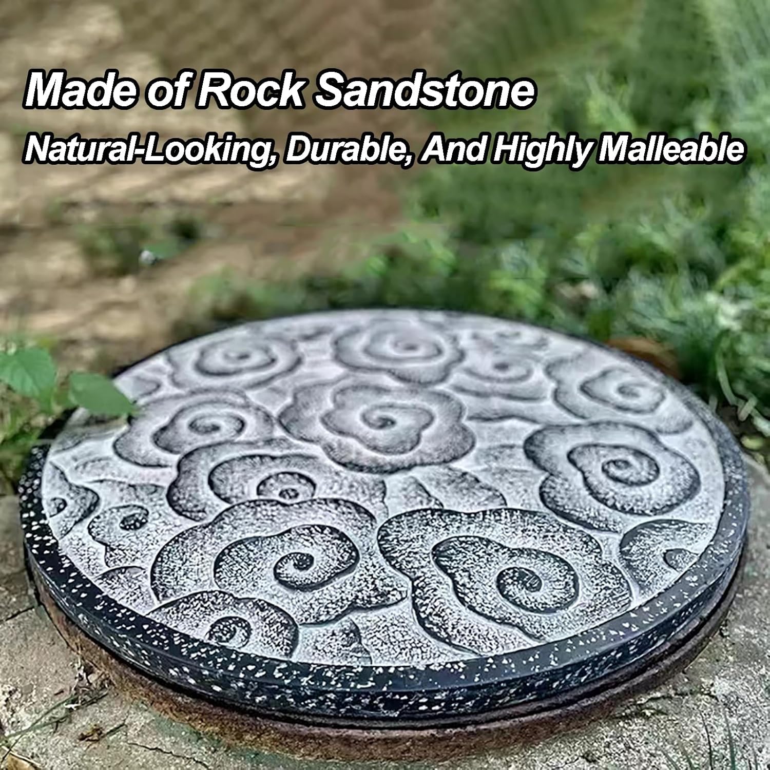 Manhole Cover and Frame Sandstone, Well Covers for Yard Decorative, Cloud-Shaped Relief Septic Tank Lid for Lawns, Green Belts, Sidewalks(Black)