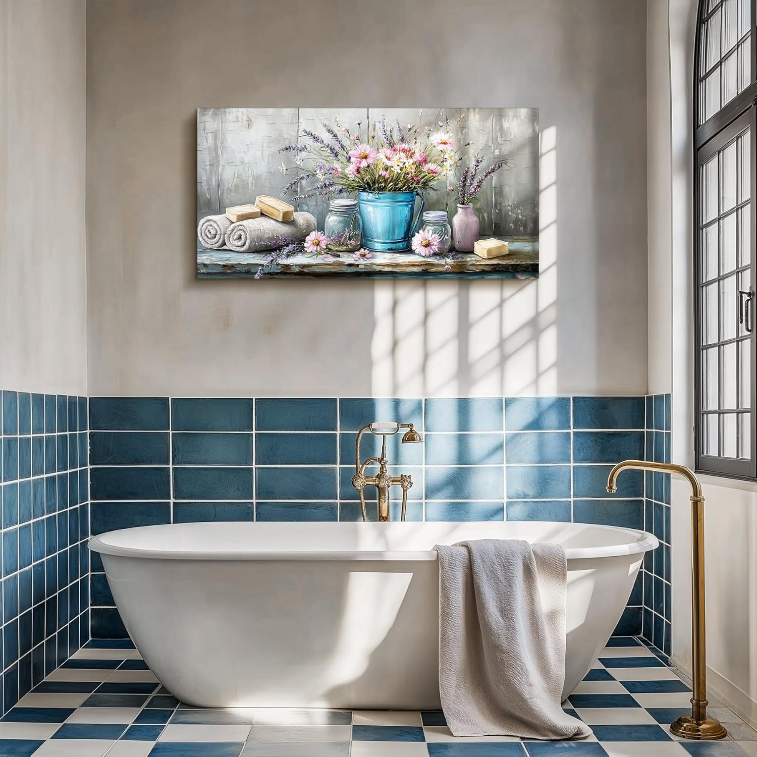 SERIMINO Still Life Flower Wall Art, Vintage Bathroom Large Wall Decor, Rustic Aesthetic Kitchen Pictures, Cottagecore Decorations for Bedroom Dining Room Laundry Room Canvas Art Prints 20"X40" 40"L x 20"W Tabletop Still Life