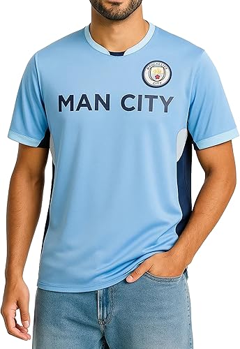 Icon Sports Camiseta con licencia oficial del Manchester City FC para el Día del Juego, unisex para adultos Man City Wordmark en el frente