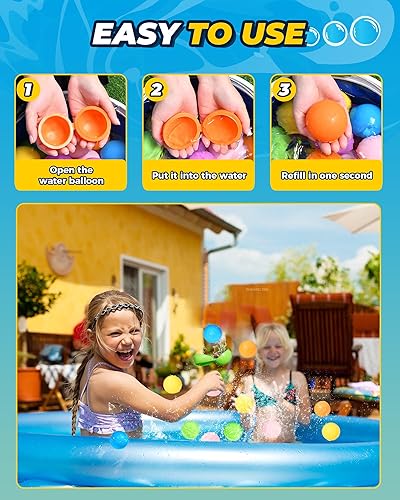 Miniatura 5 de UCIDCI 15 globos de agua reutilizables de llenado rápido, bola de agua de silicona autosellante para niños con bolsa de malla, juguetes acuáticos