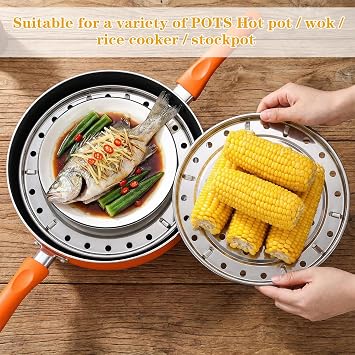 Steamer Basket 8.66 & 7.87 Inch Stainless Steel Steam Basket For Pot Round Multi-Function Steaming Rack For Vegetables, Dumplings, Fish Seafood, Cooking