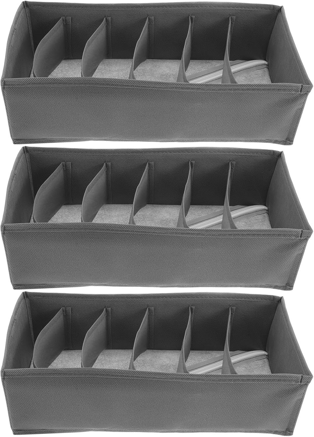 3pcs Foldable Underwear Storage Boxes with 6 Compartments Each, Cloth Fabric Drawer Organizer for Socks and Handkerchiefs, Simple and Modern Design for Bedroom and Travel Use,