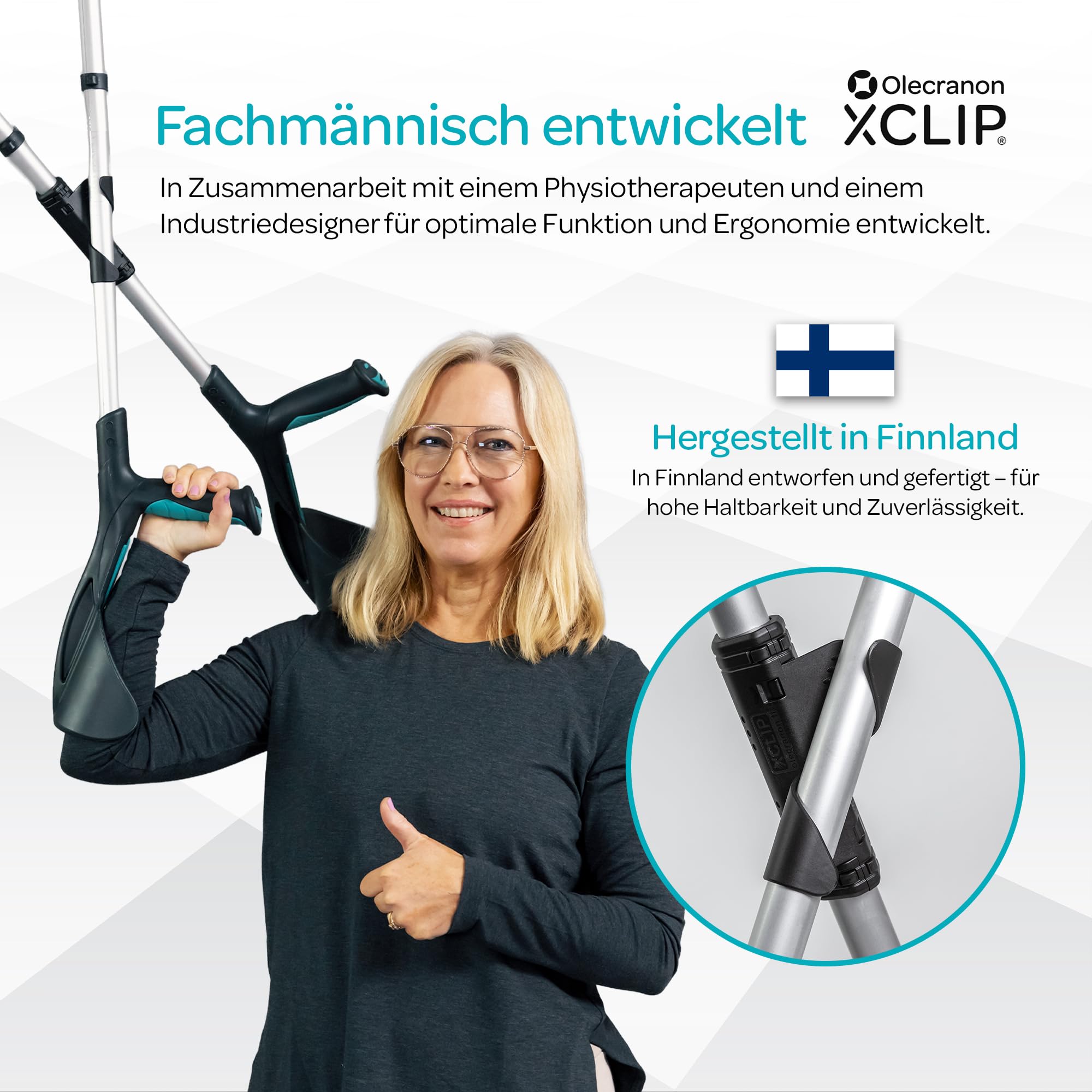 Unterarm Krückenhalter für Runde Gehstöcke, Halterung 64-72 mm | X-förmiges Design für Alltag und Reisen, leicht mitzunehmen, schnell zu befestigen und als Krücken zubehör griffbereit
