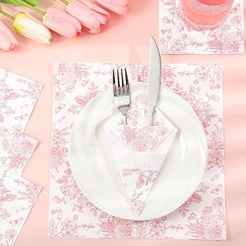 NatNarr 100 Pk Pink Floral Napkins Vintage Flower Toile Decoupage Napkins