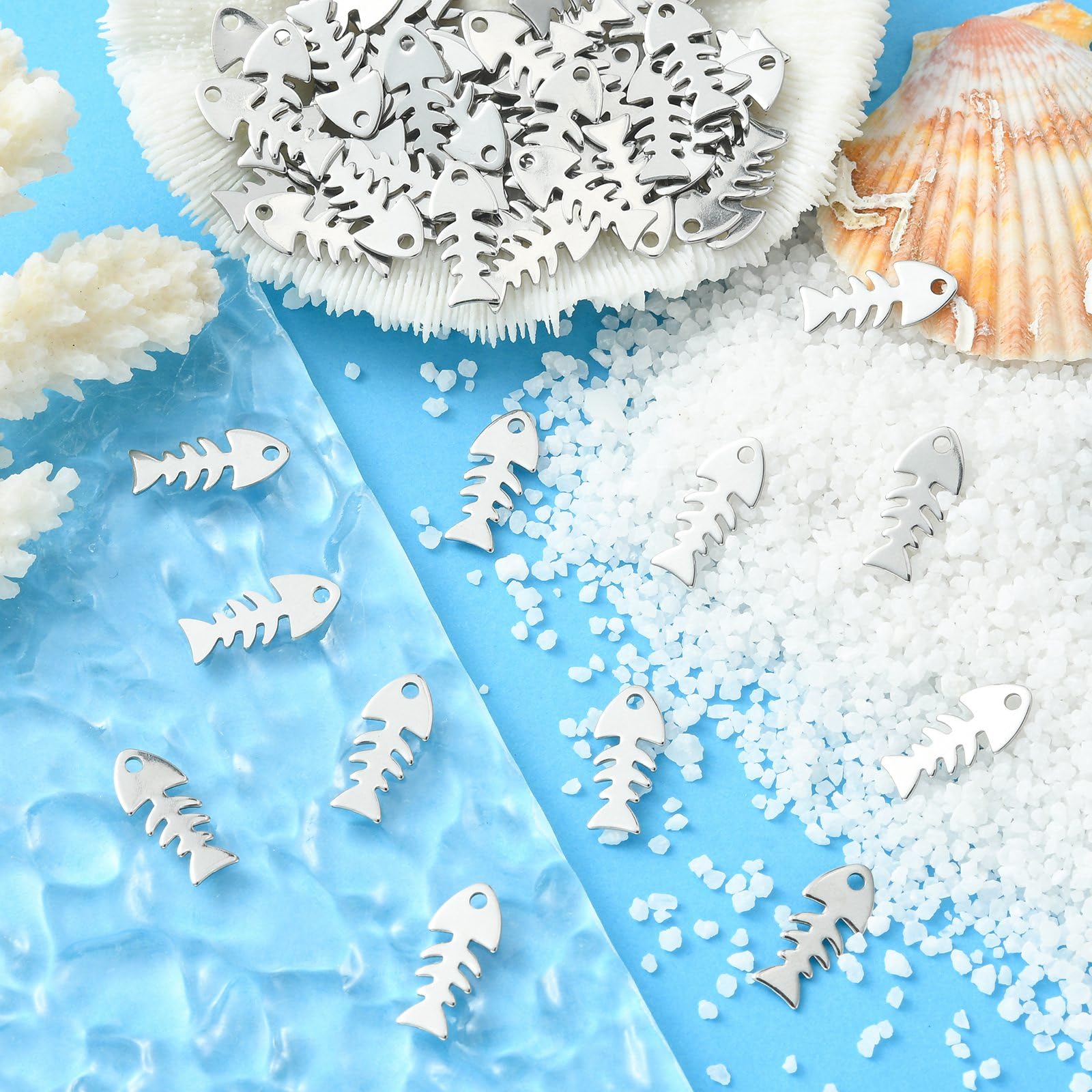 UR URLIFEHALL 100 Pcs 201 Stainless Steel Fishbone Charms Ocean Marine Life Fish Bone Charms for DIY Craft Jewellery Making Hair Decor - Image 4