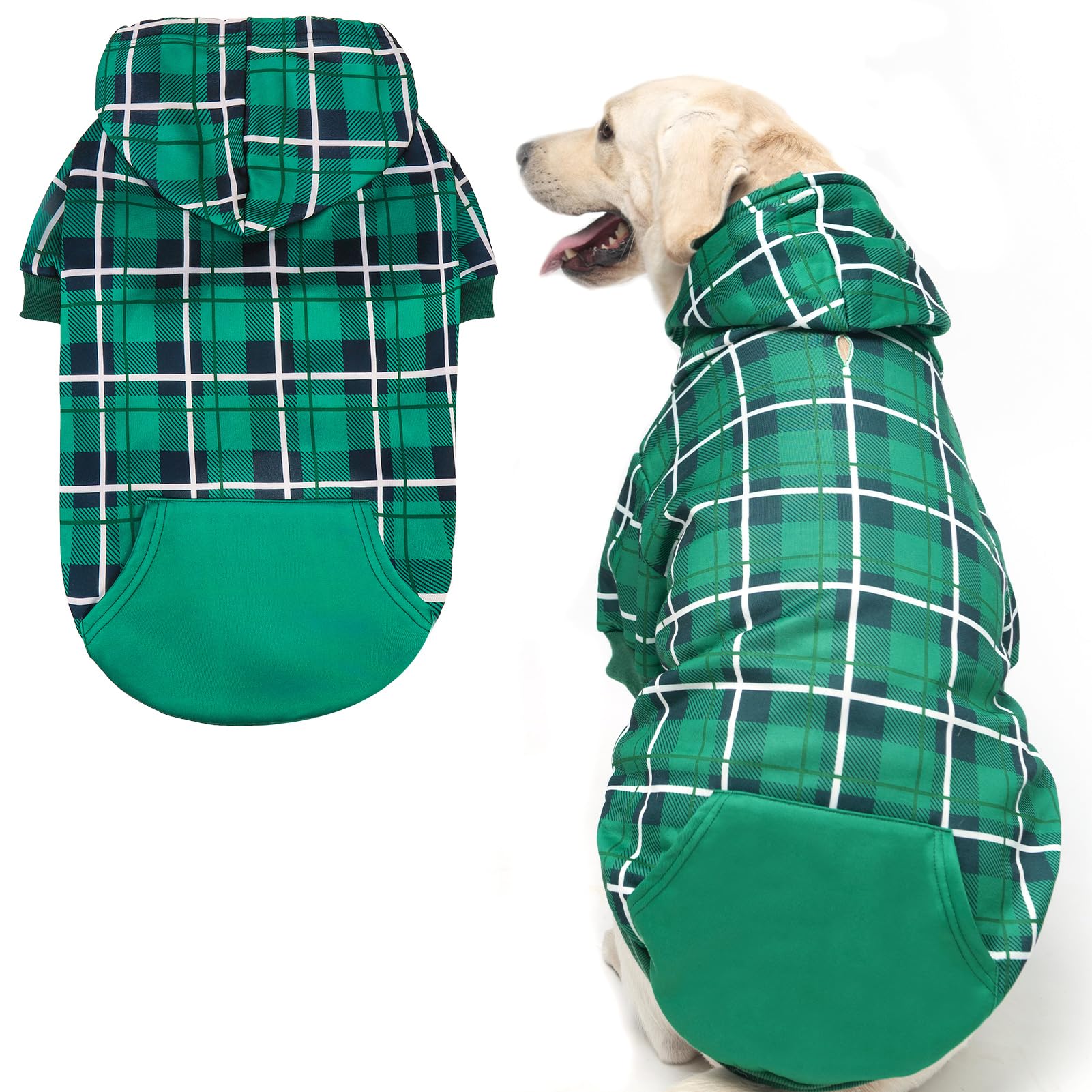EXPAWLORER Plaid Dog Hoodie British Style, Tartan Pet Clothes Warm Dog Jumper with Lead Hole