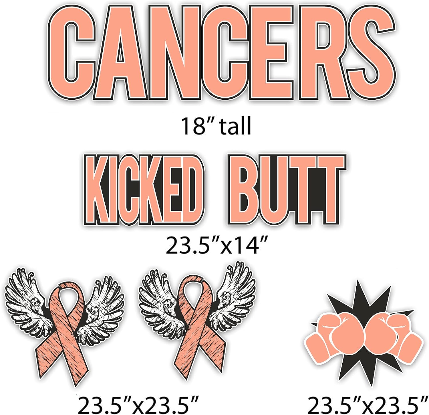 VictoryStore Yard Sign Outdoor Lawn Decorations: Kicked Cancers Butt Yard Letters, Cancer Awareness Yard Signs 12pcs Includes Stakes (Peach 19384)
