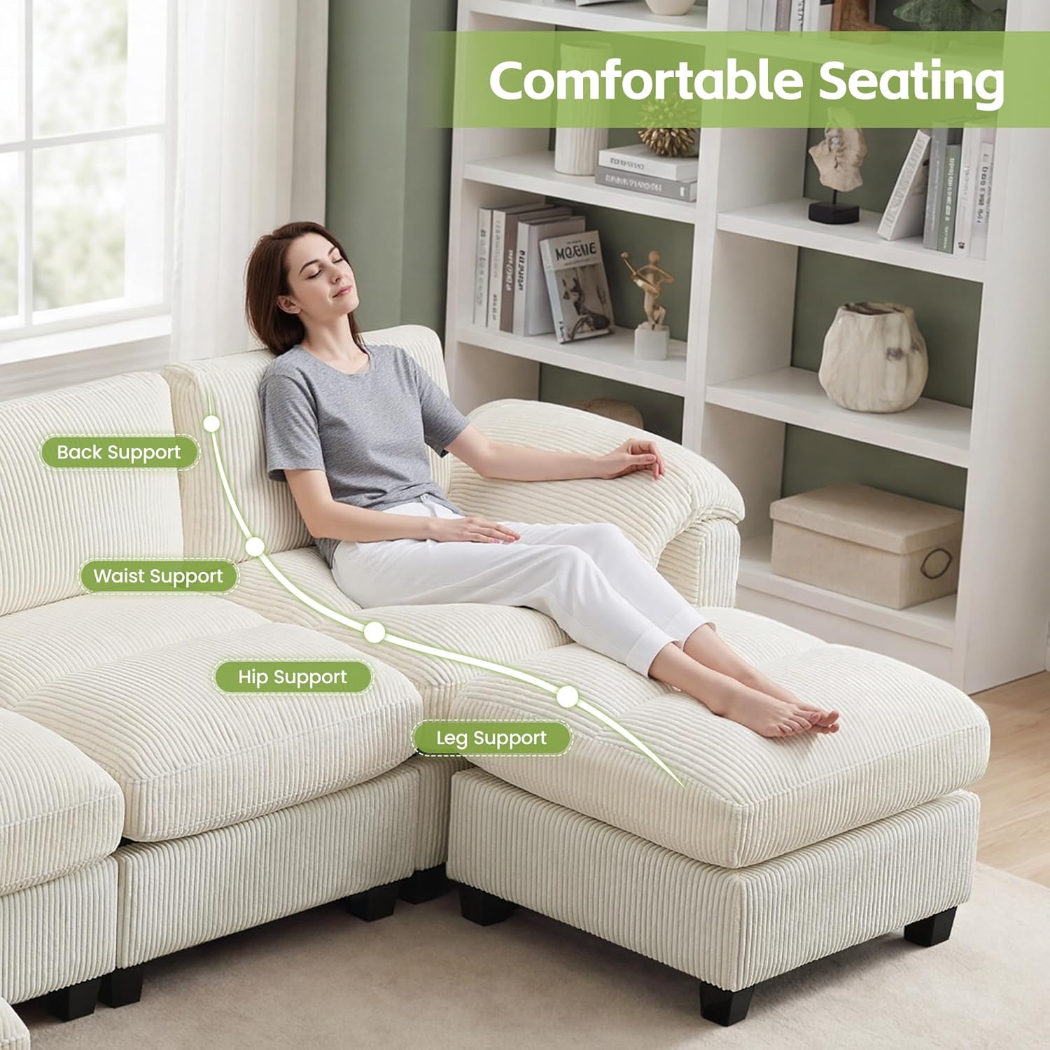 67'' Sectional Loveseat Sofa, 2-Seater Modular Love Seat Couch for Living Room, Corduroy Deep Seat Cloud Couches with Rolled Edge Armrest, Beige