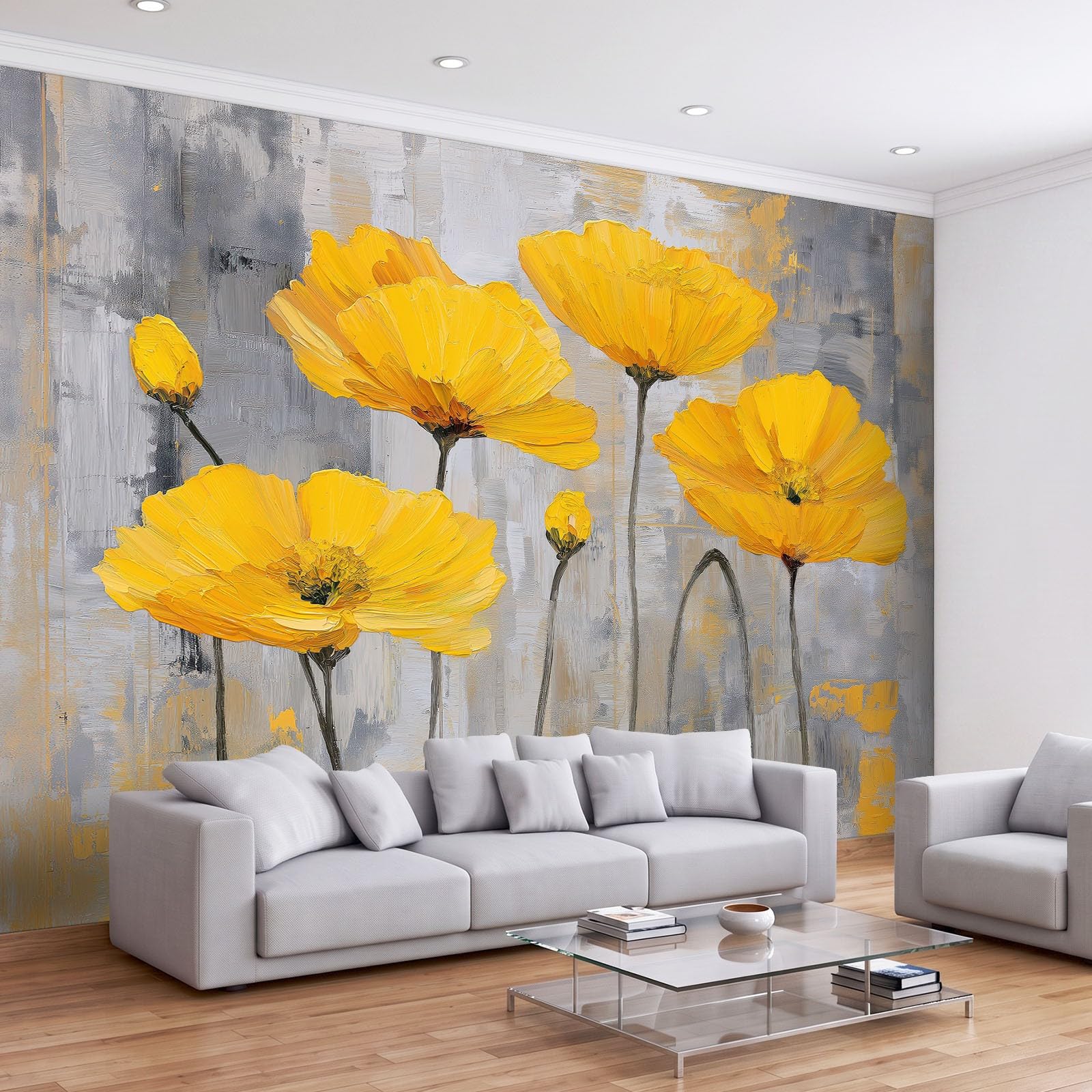 Obraz olejny, kwiaty, maki, fototapeta, 200 x 140 cm, efekt 3D, obraz ścienny, tapeta ścienna z włókniny, nowoczesna tapeta ścienna, pokój dziecięcy, sypialnia, tło TV, dekoracja ścienna, beżowy