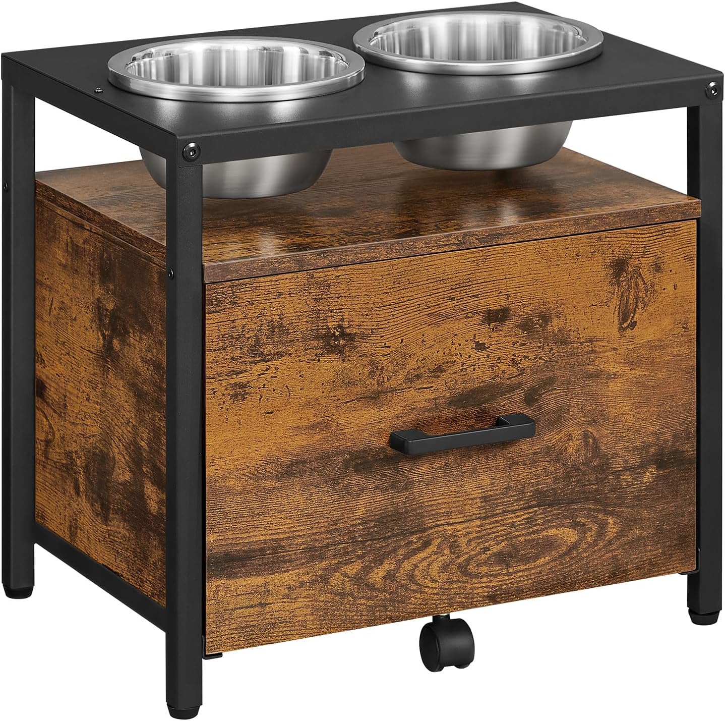Feandrea Raised Dog Bowl for Large Dogs with Drawer, 2 Bowls
