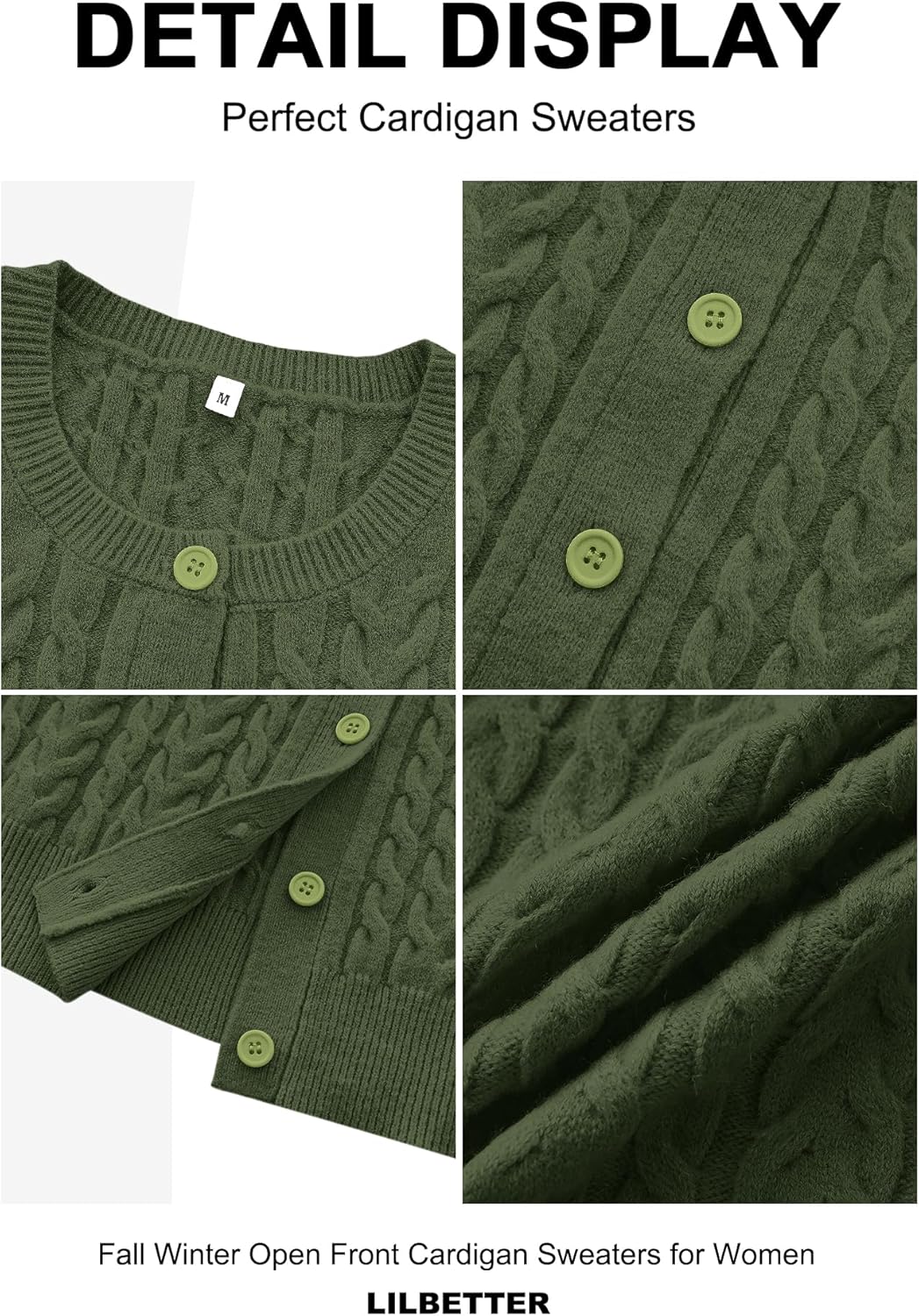 LILBETTER Womens Cable Knit Long Sleeve Crewneck Button Down Open Front Cardigan Sweater for Fall and Winter 2025 - Image 5