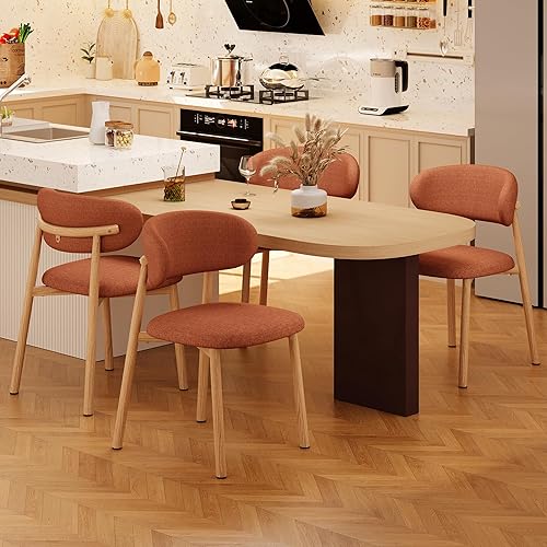 Vista 47 de Juego de 6 sillas de comedor de cocina modernas de lino suave estilo granja con patas de metal, Beige/Nogal Lino Beige/Nogal de 18 pulgadas,18