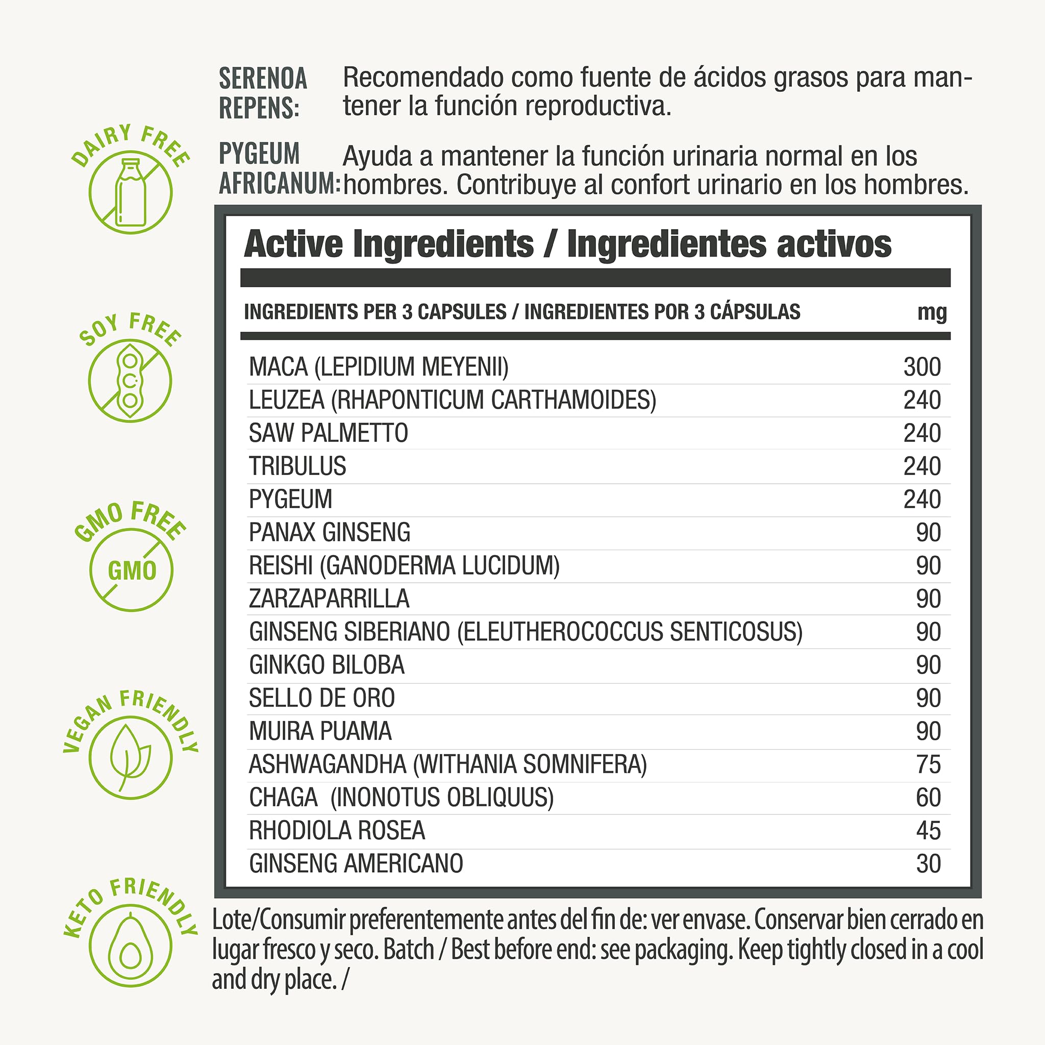 Adaptoheal Menheal - Adaptógenos para la Testosterona - 90 Cápsulas | Con maca negra, tríbulus, saw palmetto, ginkgo y ashwagandha, para el hombre, vegano, sin gluten, laboratorio español