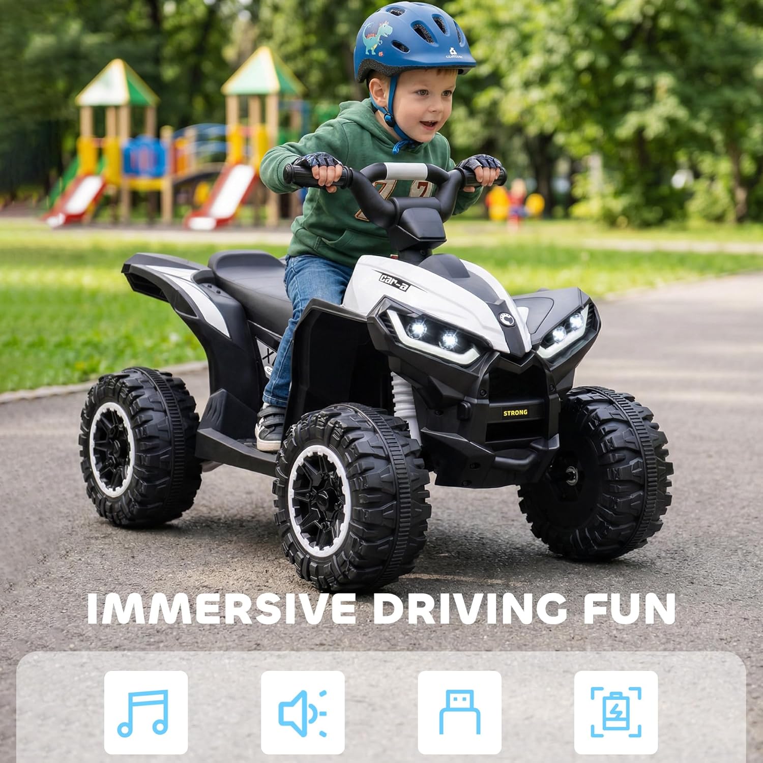 Aosom 12V Kids ATV Quad Car with Forward & Backward Function, Four Wheeler for Kids with Wear-Resistant Wheels, Music, Up to 3.7 MPH, Electric Ride-on ATV for Toddlers Ages 3+ Years Old, White