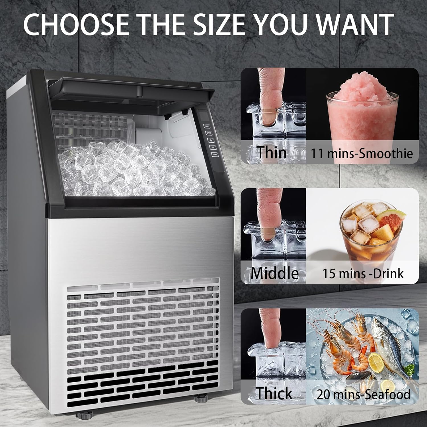 Commercial Ice Maker Machine, 90lbs/24H, Stainless Steel Under Counter Ice Machine with 20lbs Storage, LED Digital Display, Self-Cleaning Freestanding Ice Maker for Home/Bar/Restaurant