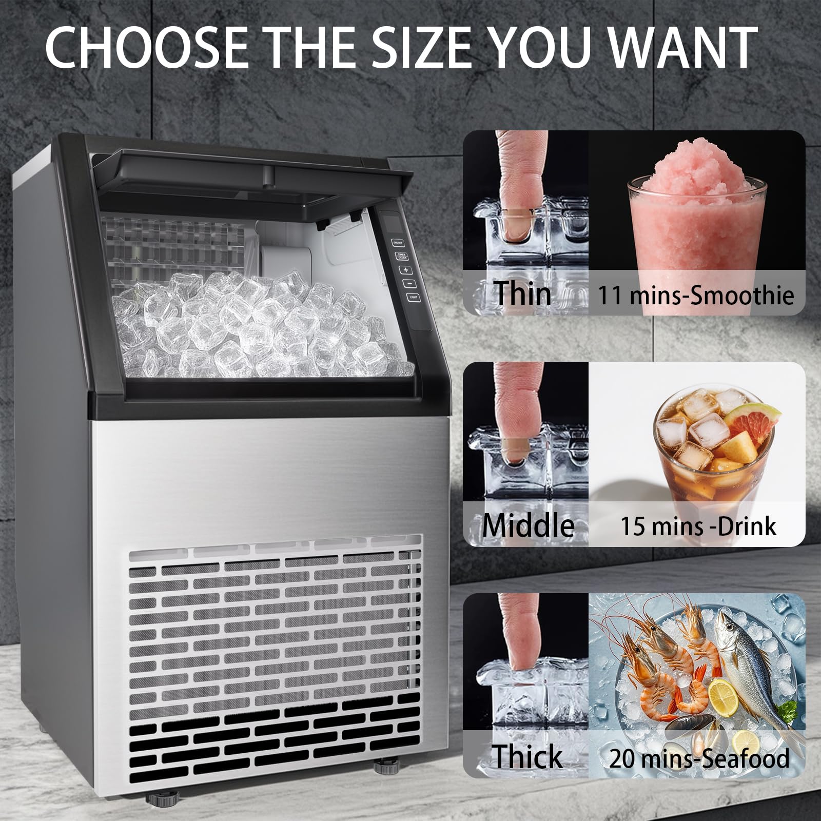 Stopsad Commercial Ice Maker Machine, 90lbs/24H, Stainless Steel Under Counter Ice Machine with 20lbs Storage, LED Digital Display, Self-Cleaning Freestanding Ice Maker for Home/Bar/Restaurant on Fridge.com