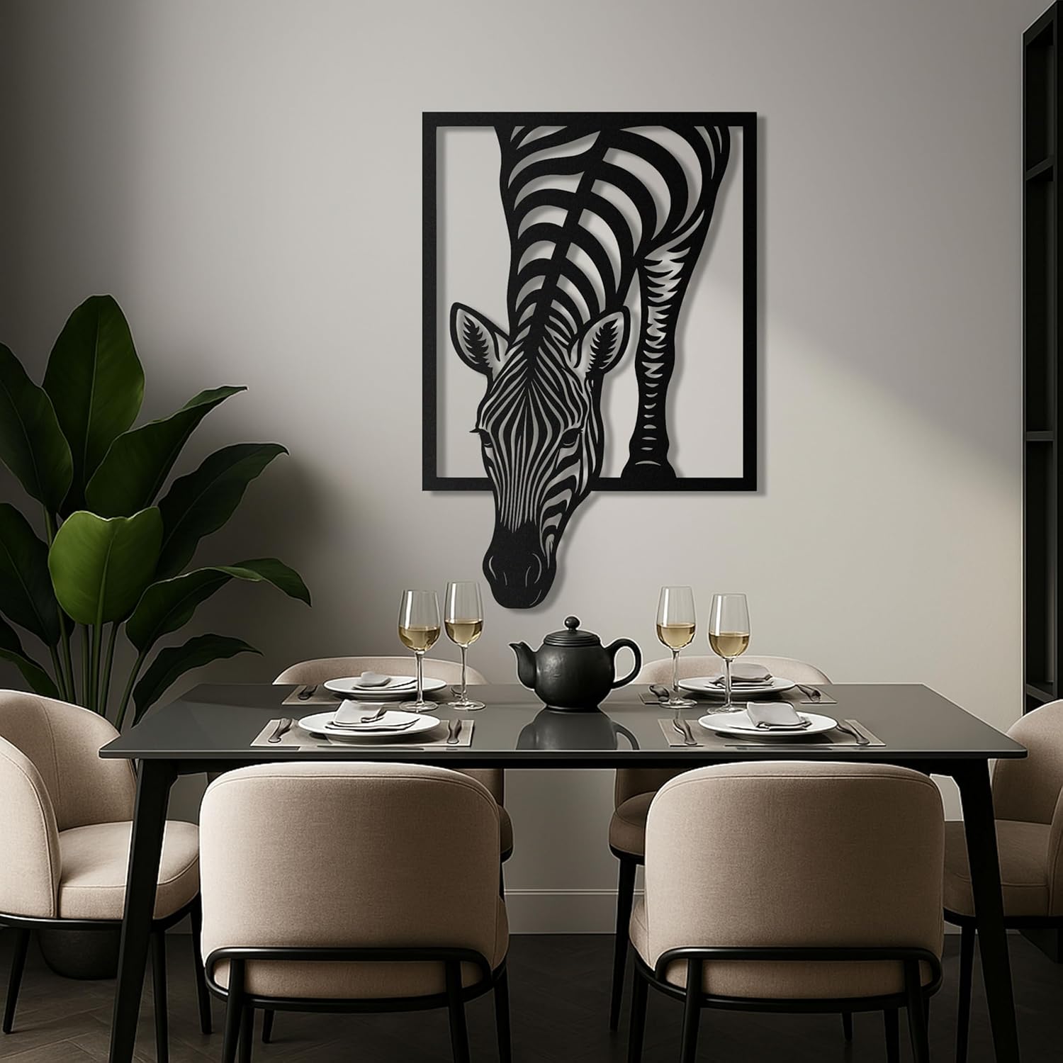 pluviart Zebra Metal Wall Art – Geometric Safari Animal Cutout Wall Hanging, Modern Wildlife Home Décor for Living Room, Bedroom & Office – Contemporary 3D Wall Decor (23"x16")