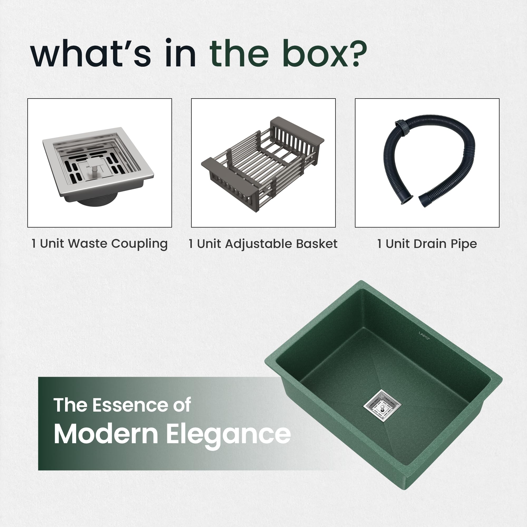 LAPO Granite Kitchen Sink - 24x18 Inch, Green Finish -6