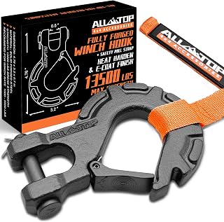 ALL-TOP Forged Steel Winch Hook, 5/16in 6Ton 13500Lbs, Extreme Hook for Winch Cable Ropes, Forged Steel & E-Coated Finish, Rhino Gray