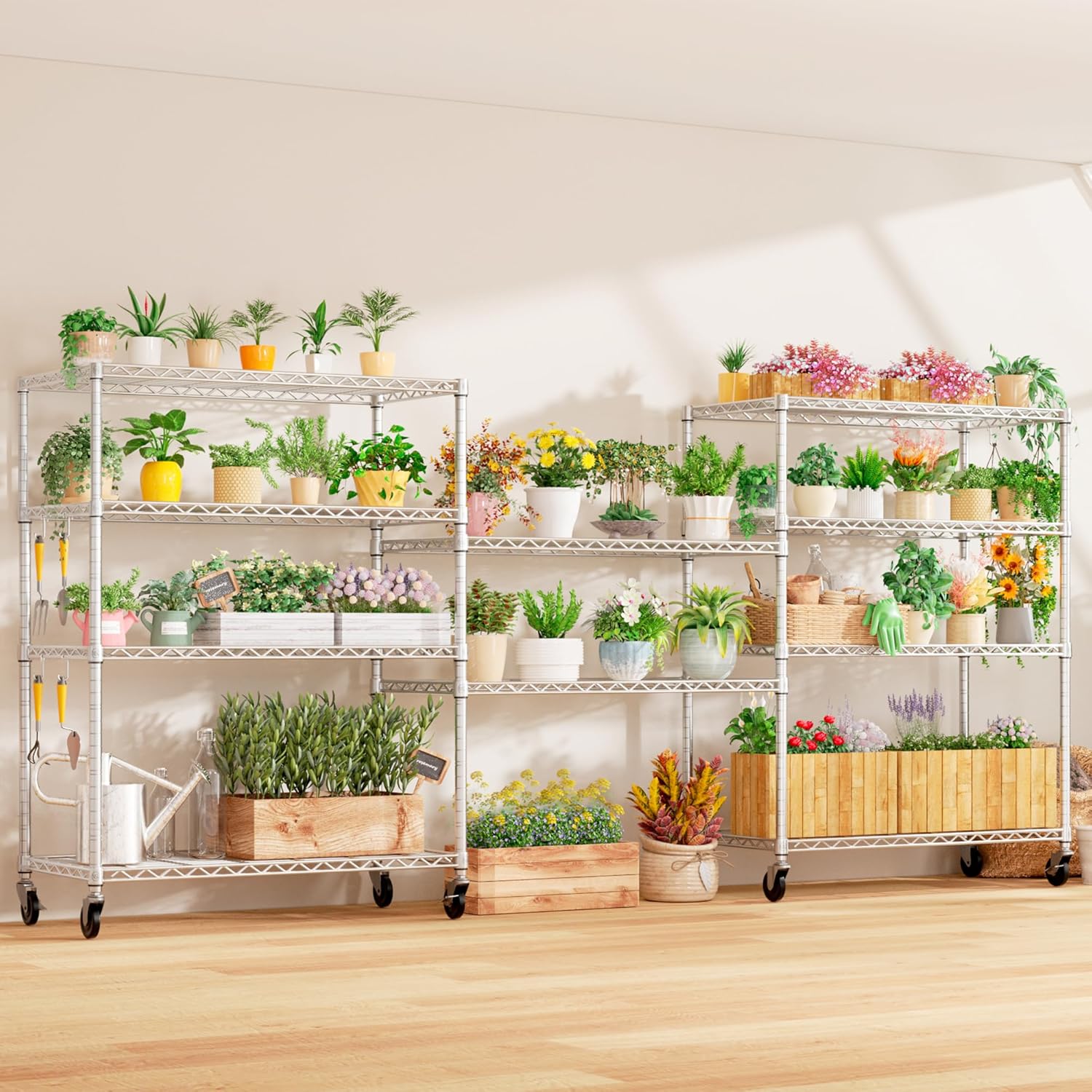 PrimeZone 5 Tier 48" Wx24''Dx81''H Wire Shelving with Wheels 3000lbs NSF Certified Storage Shelves Heavy Duty Metal Shelf Adjustable Rolling Rack Commercial Garage Restaurant Warehouse Kitchen Chrome - Image 9