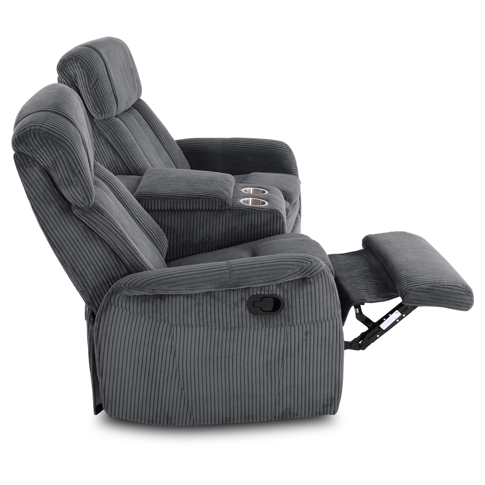 Raburg Kinosessel, 2er-Fernsehsessel mit Relaxfunktion & Liegefunktion, mechanisch, für 2 Personen, Taschenfederkern-Polsterung, Belastbarkeit je Sitzplatz 150 kg, Maxx, Breit-Cord-Mikrofaser|Graphit