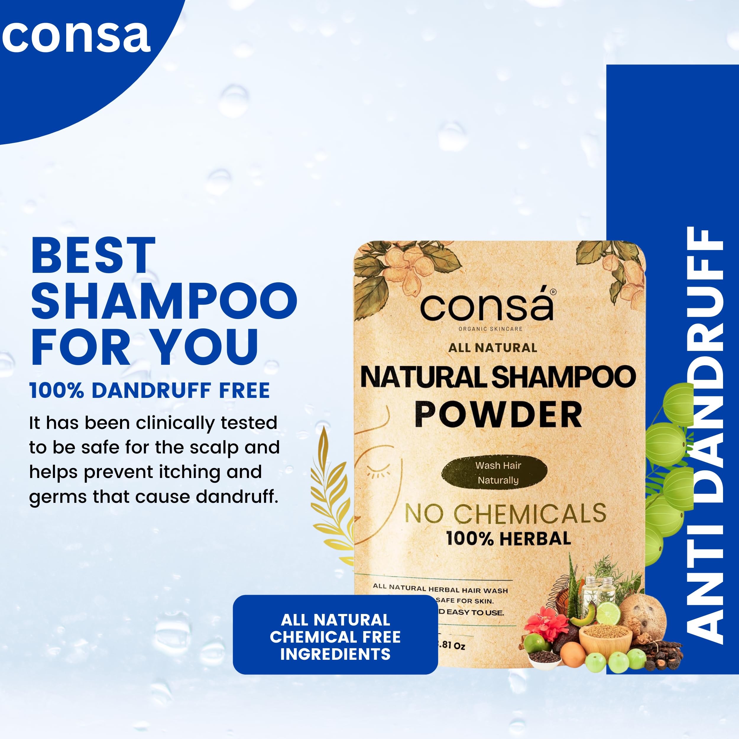 Consa Natural Hair Shampoo Powder (250 Grams) - 100% Herbal Natural Shampoo Powder 3