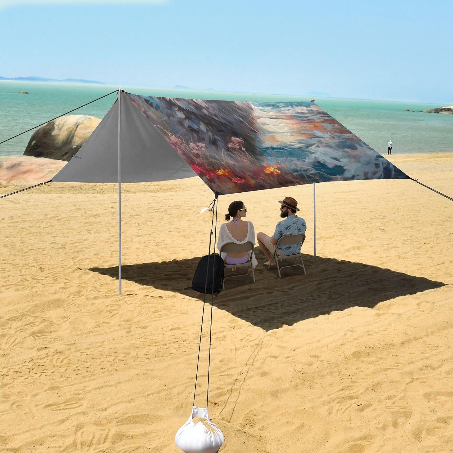 ALAZA Wolf Sun Wave Beach Tent Sun Shelter Portable Canopy Sunshade for Outdoor, Camping, Picnics, Backyard Fun, 10x9 ft
