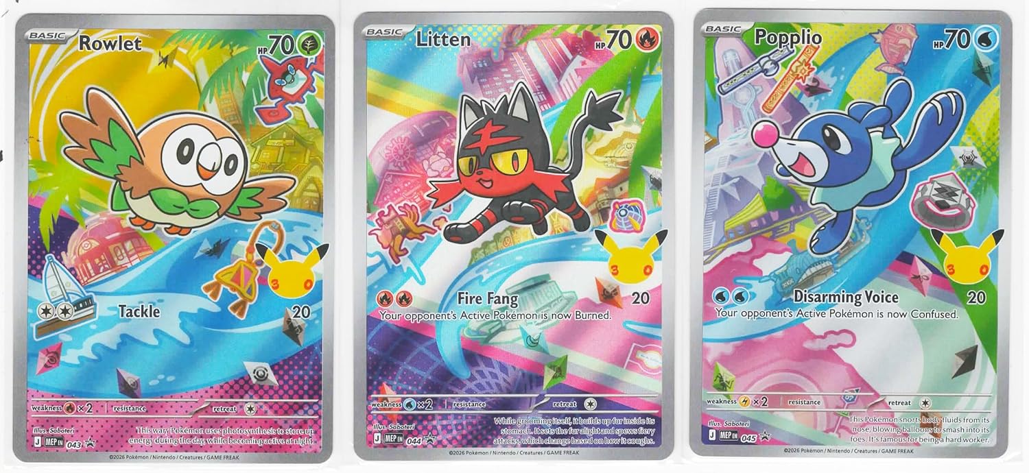 First Partner Illustration Collection - Rowlet Litten Popplio - MEP 043 044 045 -Lot