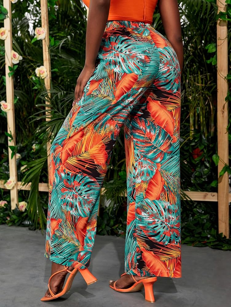 WDIRARA Women's Tropical Print Boho Butterfly Half Sleeve Deep V Neck High Waist A Line Mini Dress Multicolor S WDIRARA Women\u0027s Tropical Print High Elastic Waisted Wide Leg Loose