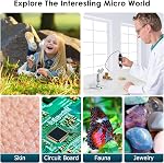 SKYBASIC USB Digital Microscope Camera, Handheld HD Inspection Camera 50x-1600x Magnification with Adjustable Stand, 8 LED Lights, Portable Microscopes Compatible with iOS & Android Devices（Black）