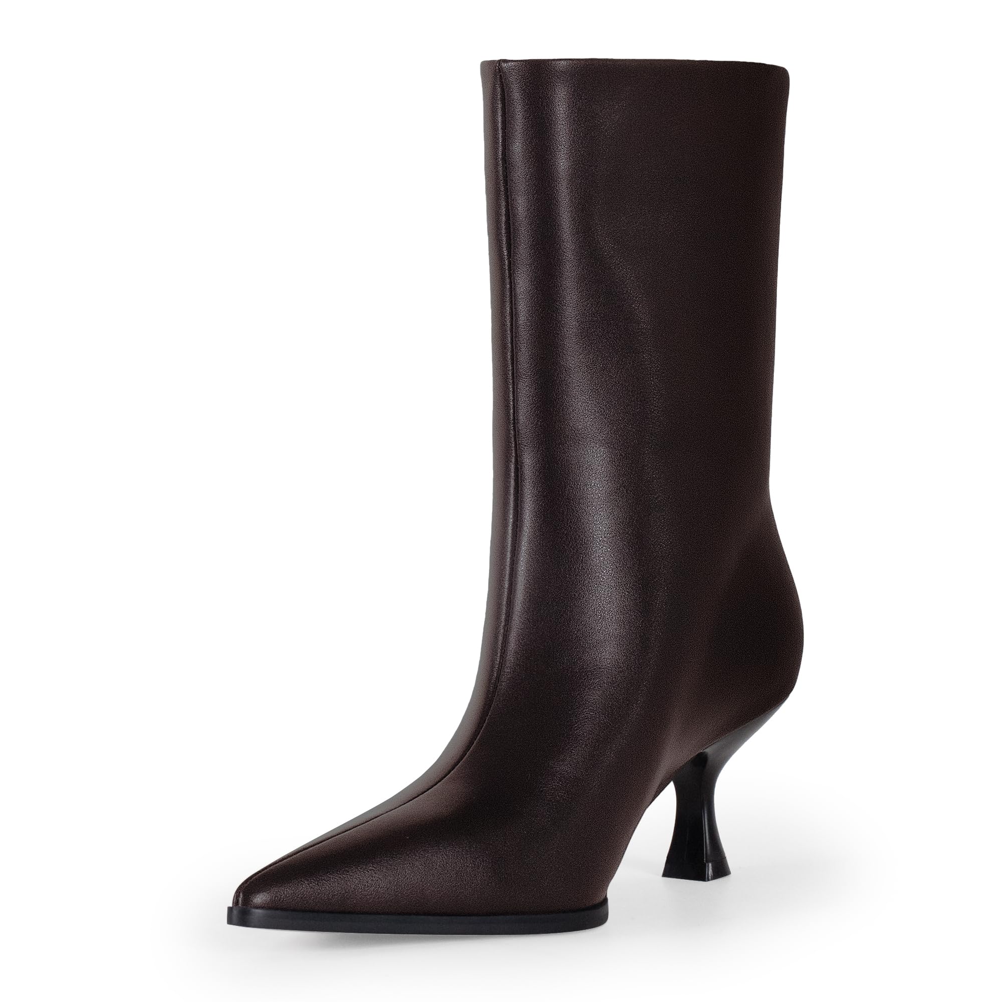 Womens Kitten Heel Boots, Pointed Toe Stiletto Faux Leather Mid Calf Ankle Booties for Women, Elegant Dress Boots for Fall & Winter Outfits-image-49