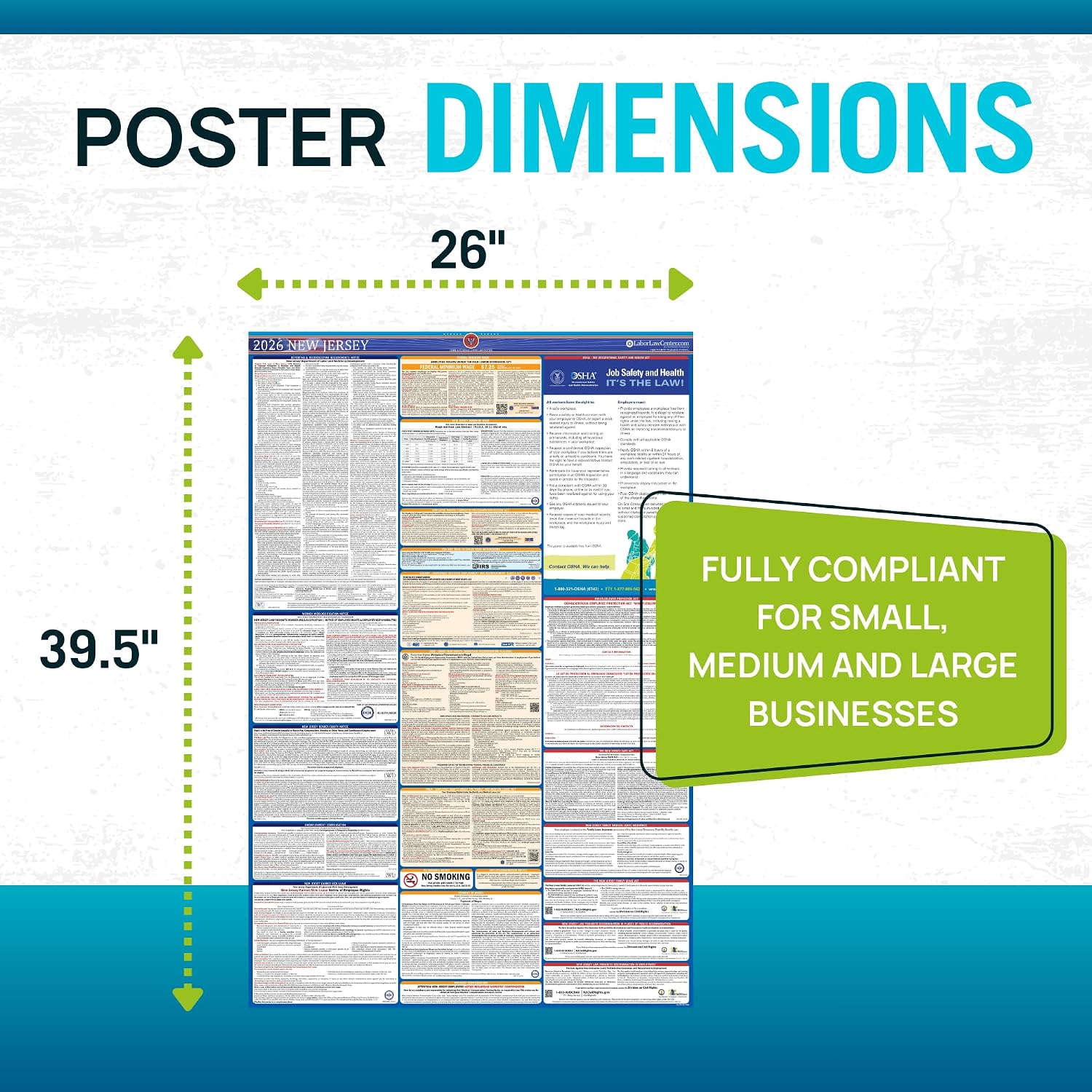 Labor Law Poster New Jersey 2026, Paper Unlaminated, State, Federal Notices