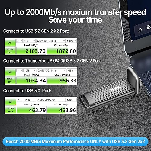Miniatura 3 de SSK Unidad flash USB C de 1 TB máximo de hasta 2000 mbs Disco duro externo rápido USB 3.2 Gen 2x2 SSD externo portátil unidad de pulgar unidad USB C