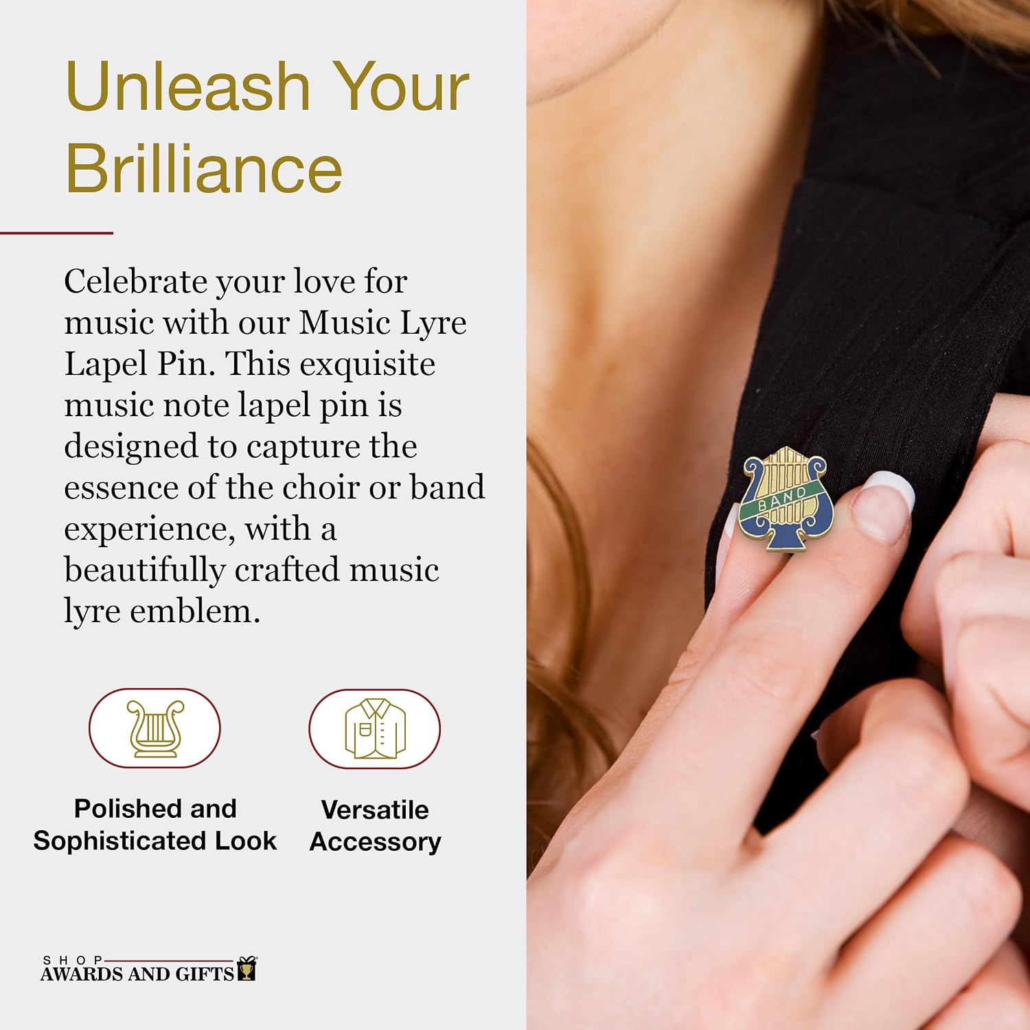 SHOP AWARDS AND GIFTS 1 Inch Band Music Note Lyre Lapel Pin Musical Group Badge, Bulk Pack of 18