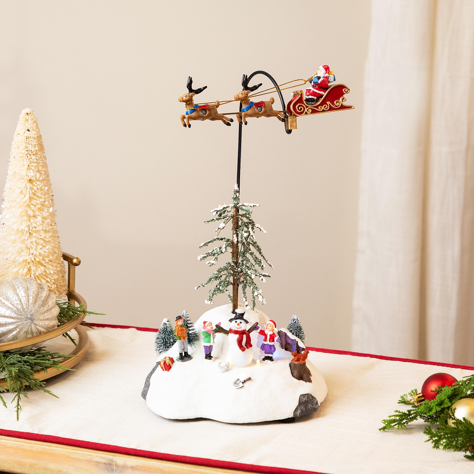 Northlight LED Lighted and Musical Flying Santa Animated Christmas Village Display - 13.5