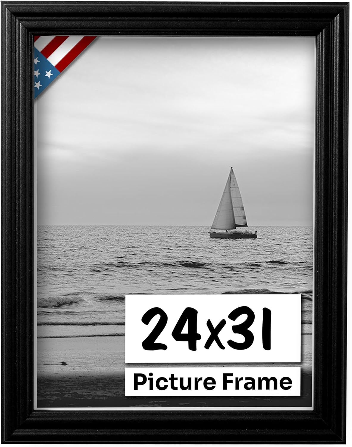 Black 24x31 Picture Frame .75" Inch Wide - Black Wall Decor Handmade Solid Wood Frames with Preinstalled Hangers and UV Blocking Plexiglass 31x24 Frame
