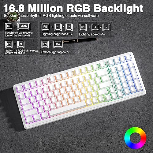 Miniatura 4 de AULA Teclado mecánico inalámbrico F99, triple modo (BT5.0/2.4GHz/USB-C), teclado cremoso montado en junta con interruptores lineales, teclas PBT