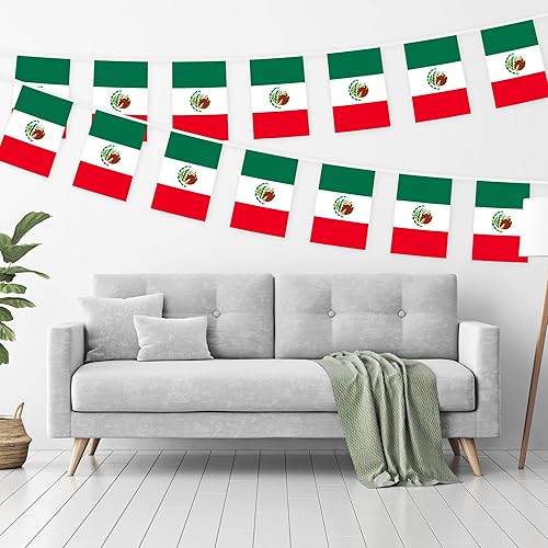 Miniatura 2 de G128 Bandera mexicana de México | Bandera de 8.2 x 5.5 pulgadas, cuerda completa de 33 pies | Poliéster 150D impreso, decoraciones para bar,