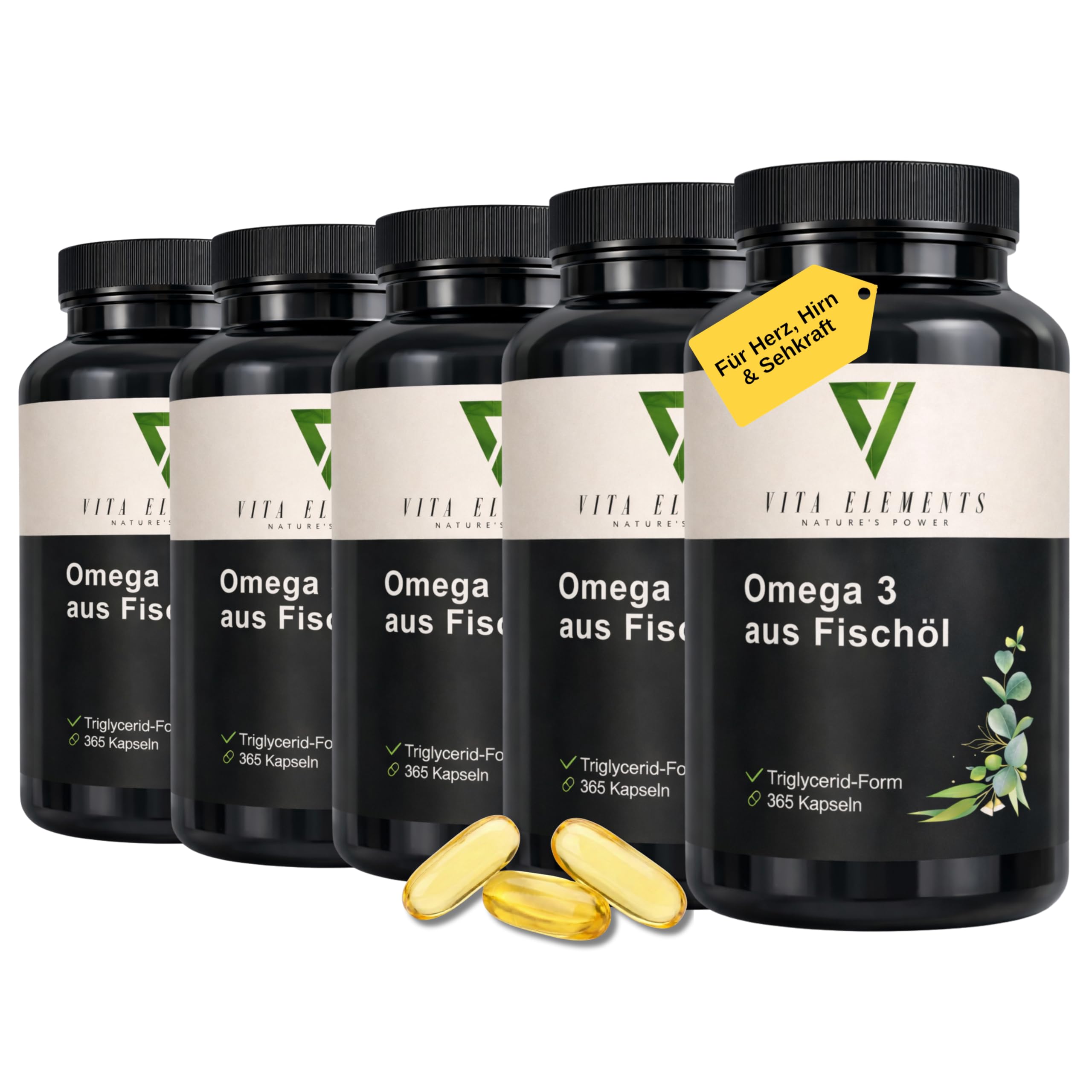 Vita Elements Omega 3-365 Cápsulas - 2000mg de Aceite de Pescado por Dosis Diaria - EPA y DHA en Forma de Triglicéridos - Probado en Laboratorio - Pesca Sostenible - Suministro para 6 Meses (5)