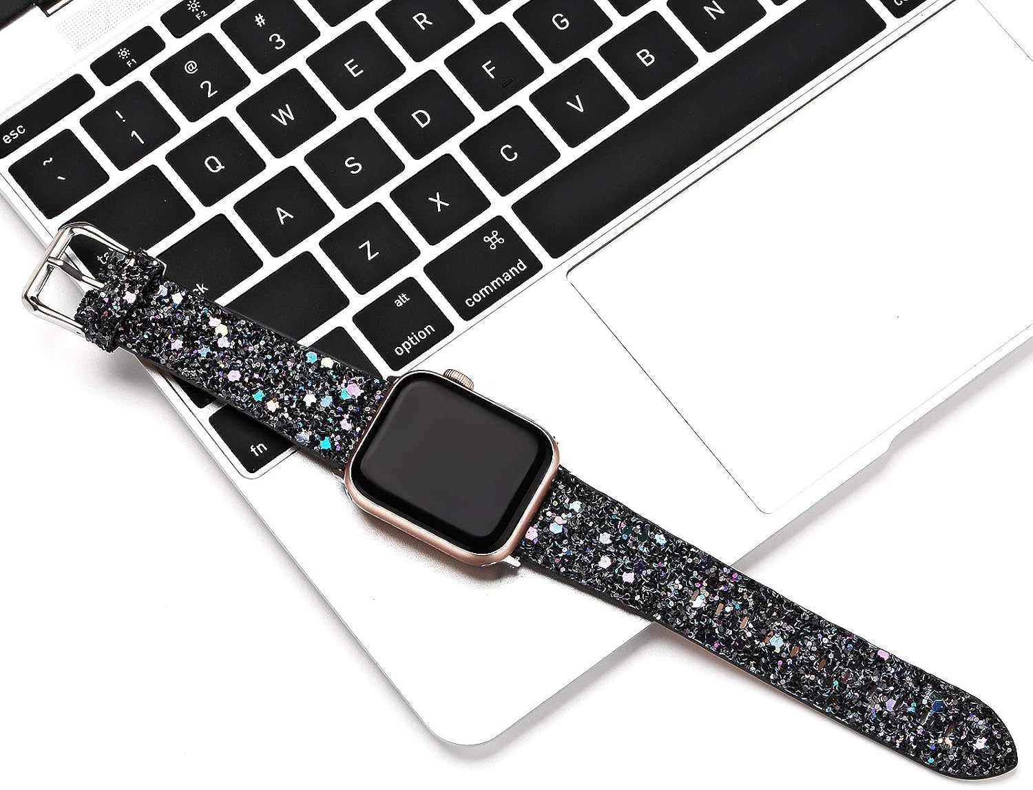 Greaciary Glitter Bling Band Compatible for Apple Watch 38mm 40mm Leather Luxury Shiny Sparkle Women Strap Wristbands Replacement for iWatch Series 5/4/3/2/1