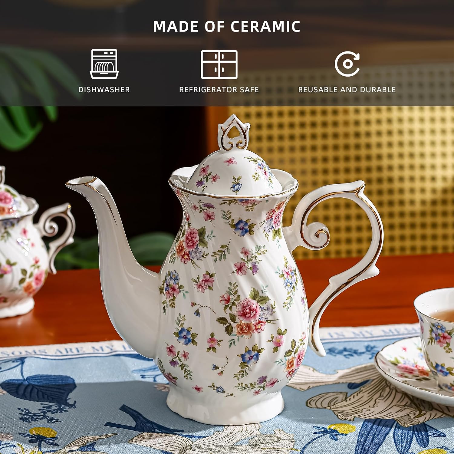 Condition photo showing New/Like New for agyiuns tea pot ceramic, porcelain teapot with lid, 37oz for tea, milk, coffee, flower tea (white with small flowers)