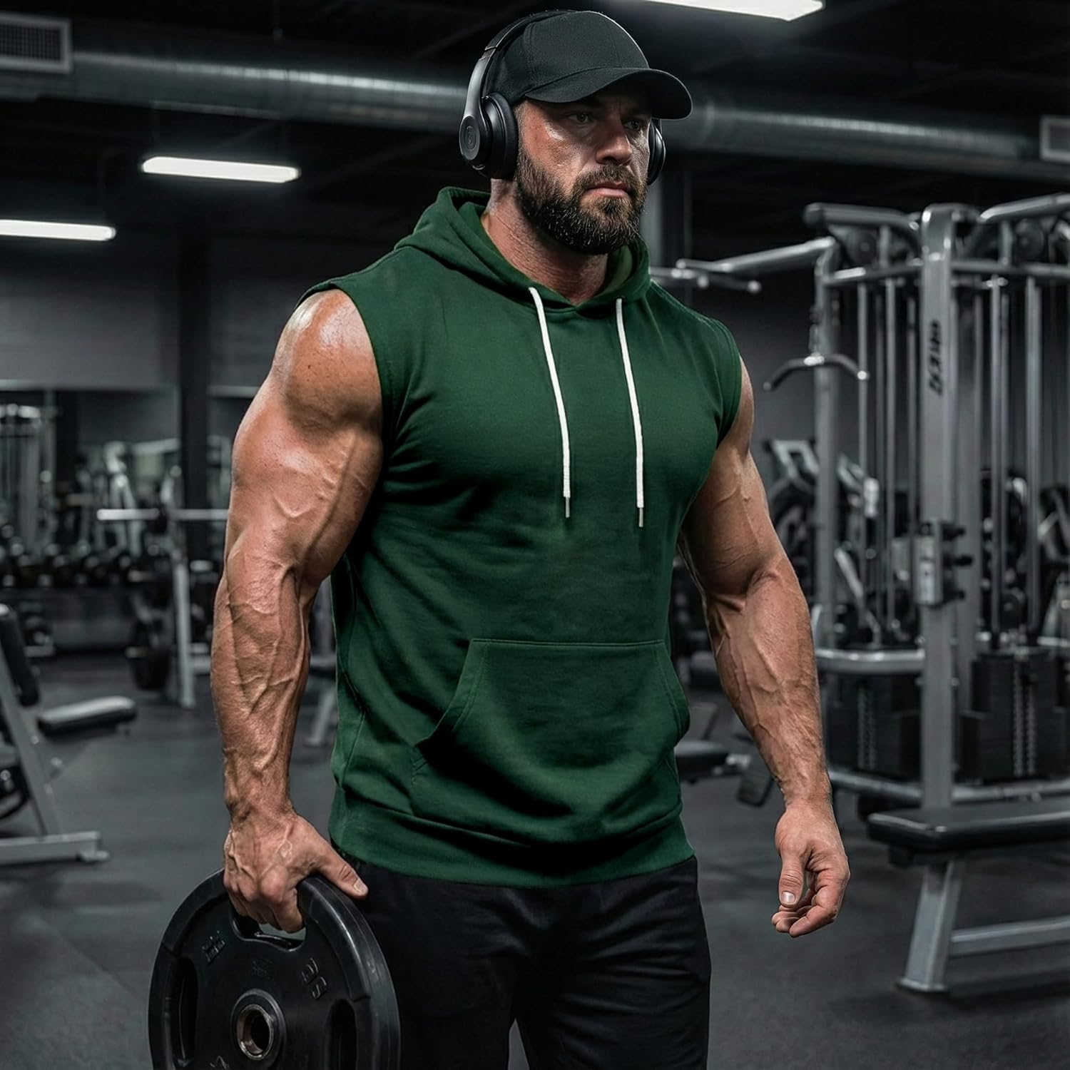 Ohoo Men's Workout Hooded Tank Tops Muscle Cut Off Sleeveless Gym Hoodies - Image 3