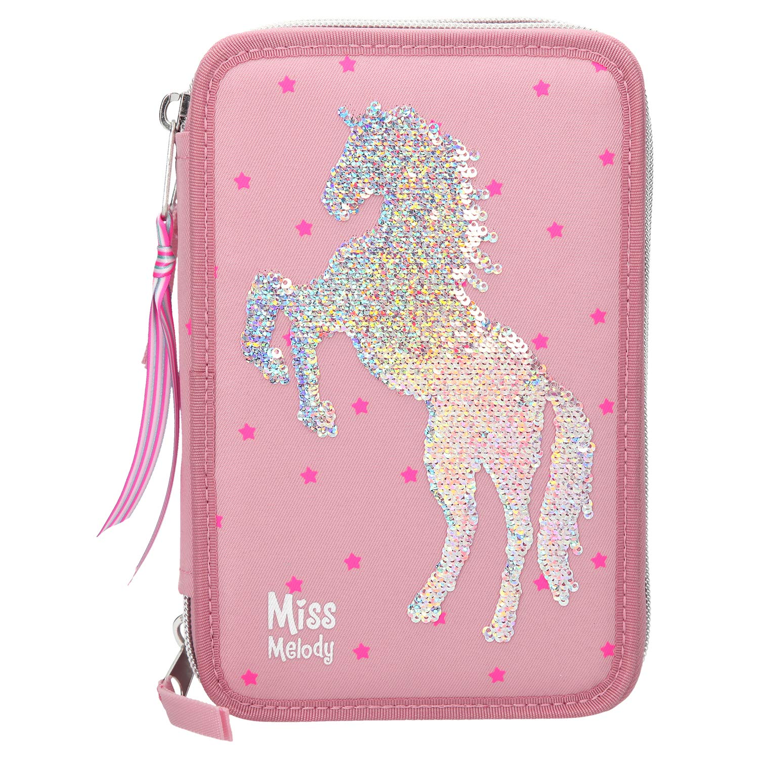Depesche 10004 Federtasche 3 Fach, Miss Melody mit Pferd aus Streichpailletten, bunt