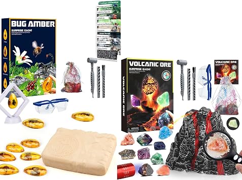Gemstone Dig Kit for Kids 6-8 8-12, Amber Digging Kits for Boys, Gifts for 6 7 8 9 Year Old Boys Girls