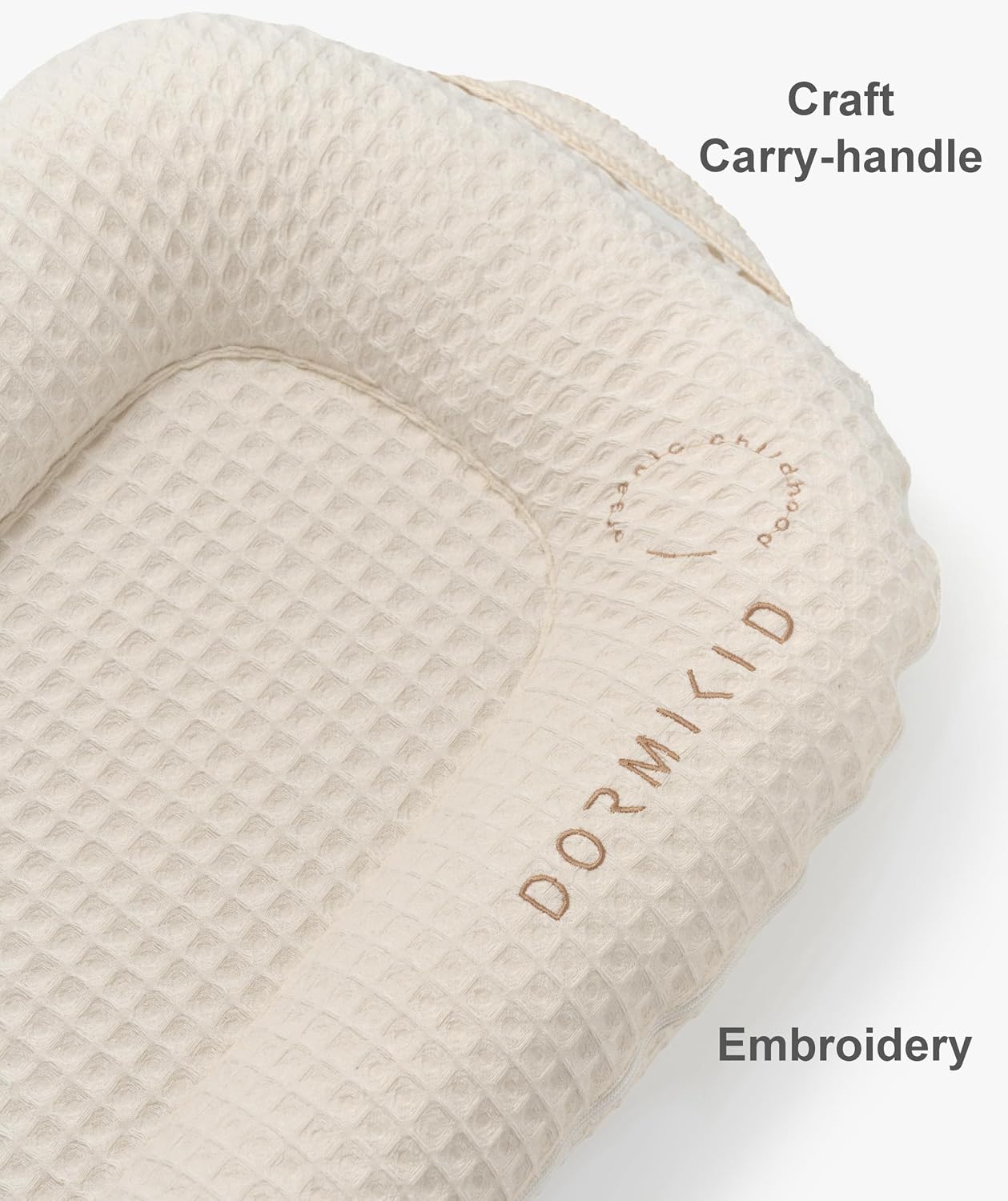Organic Grand Cover for Docks • 100% Cotton Premium Quality Oeko-TEX Standard • Pure Breathable Replacement Soft Cover with Embroidery • Grand Toddler Size • Cover Only • (Cream Waffle)