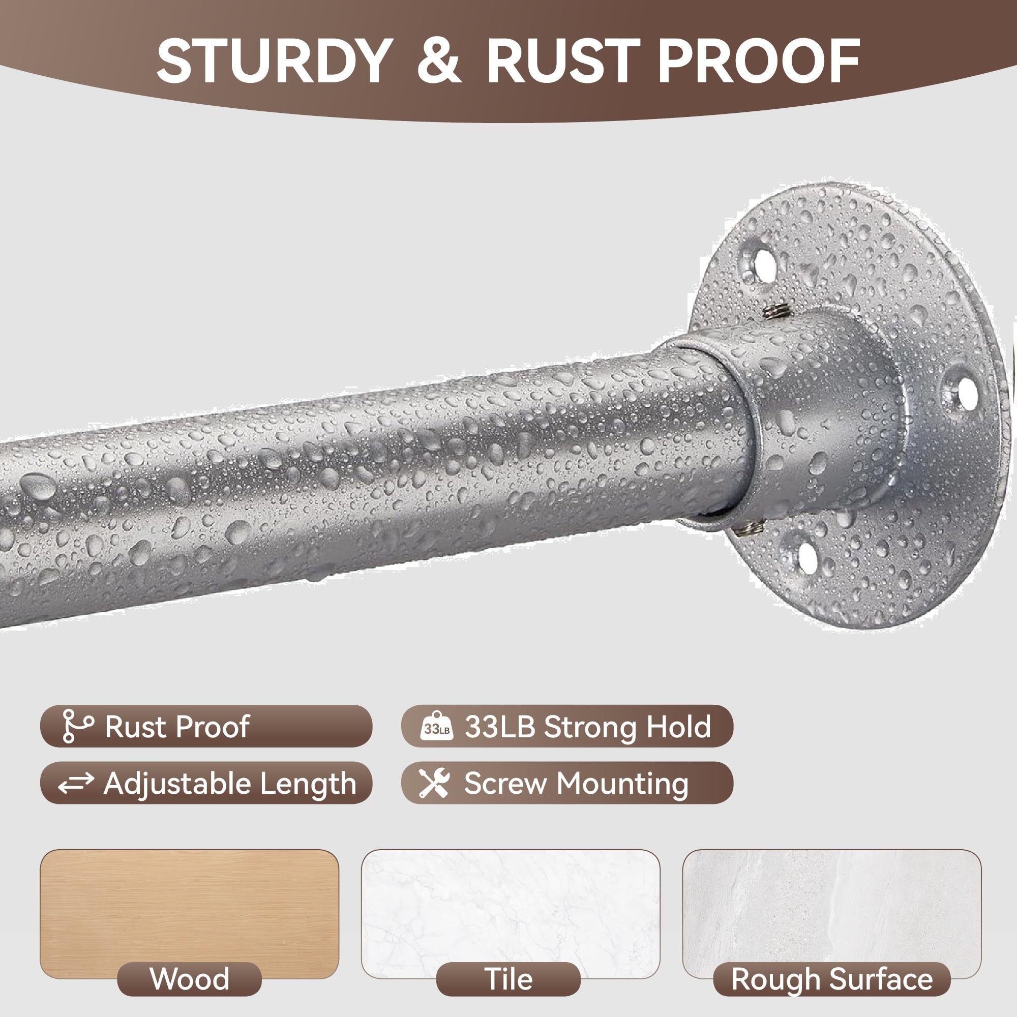 Tringle à rideau de douche en forme de diamant, barre de douche d'angle réglable avec 12 anneaux de rideau et support de plafond pour baignoire/salle de bain, montage par perçage requis [Deux côtés