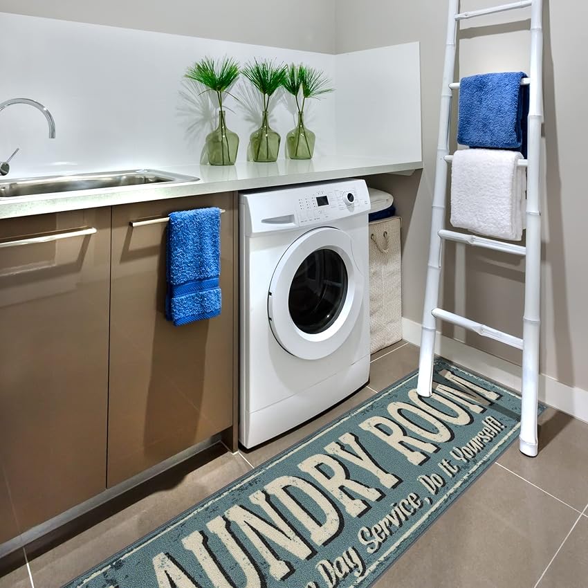 Immagine del prodotto Ottomanson, Passatoia classica, collezione Laundry, fondo in gomma, 50 cm x 150 cm, colore: Blu