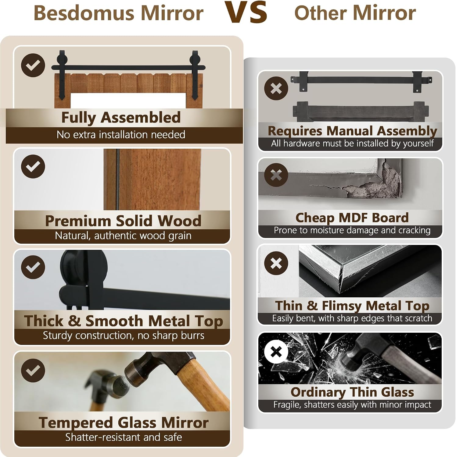 Besdomus Rustic Bathroom Vanity Mirror: 22"x30" Wood Farmhouse Barn Door image 4